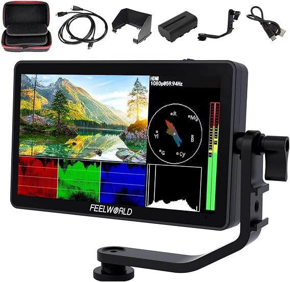 FEELWORLD F6 Plus V2 + Battery +Carry Case 6 inch Camera Field Monitor Touchscreen 4K HDMI 1920x1080 IPS, Supports 3D LUT HDR, Waveform, Accurate Focus and Expose