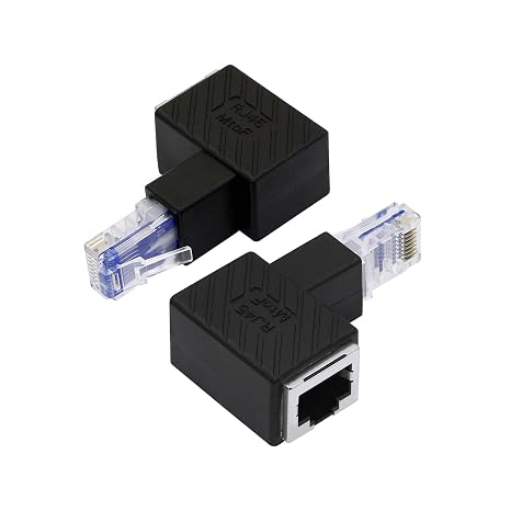 YACSEJAO Cat5e/Cat6 RJ45 Ethernet Adapter,2Pack 90 Degree Ethernet RJ45 / 8P8C Male to Female Right Angle Adapter Support Cat6 / Cat5e / Cat5 Standard LAN Cable(Down)