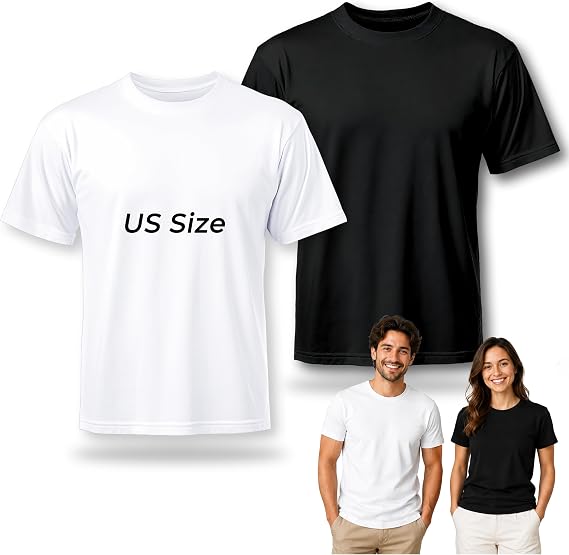 Joyclub 2 PCS Blank T Shirts Black White Polyester for Daily Wear Unisex