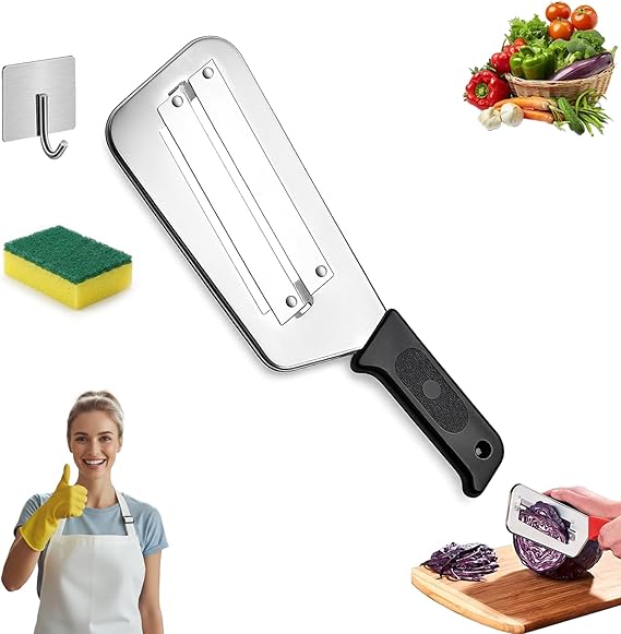 Cabbage Shredder Slicer for Coleslaw Stainless Steel Dual Blade Vegetable Cutter & Julienne Peeler Multifunctional Food Grater Lettuce Shredder for Salad Stir Fry Prep (Black)