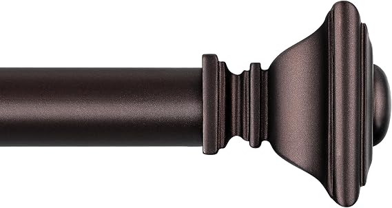 Bronze Curtain Rods for Windows 48 to 84 Inch Heavy Duty Adjustable Length 1 Inch Diameter Window Curtain Rods for Indoor Ourdoors With Classic Square Finials
