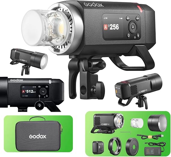 Godox AD400 Pro II AD400Pro II 400Ws Flash, GN72, 30W Bi-Color Modeling Lamp, 460 Full Power Flash, 0.01-1s Recycle Time, 1/8000 HSS, Freeze Mode, Strobe Light for Canon, Sony, Nikon, Fuji etc