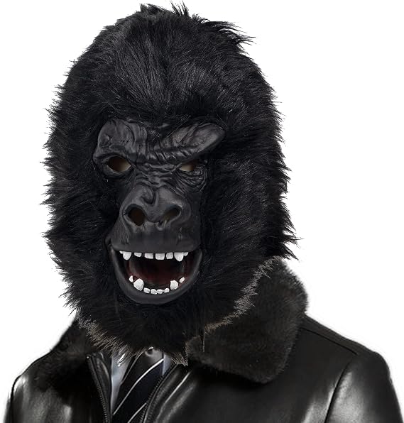 PartyHop Chimpanzee Monkey Chimp Head Mask Black Animal Latex Full Head Realistic Masks Fancy Dress for Halloween Carnival Costume Party
