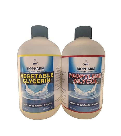 Propylene Glycol and Vegetable Glycerin 2-Pack: one PG and one VG, 500 mL (1.06 Pint) Each with Dispensing Caps; USP, Food-Grade, Kosher