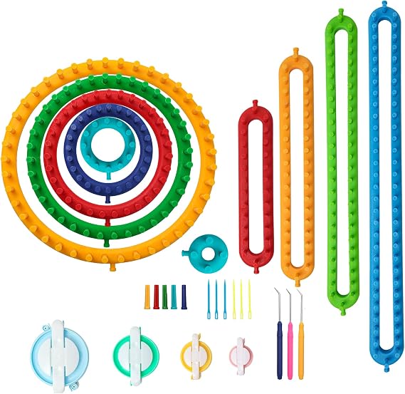 Frola Knitting Loom Craft Kit - 6 Round Knitting and 4 Long Knitting Include Hook Needle, Pompom Maker for Crochet, Hat, Scarf