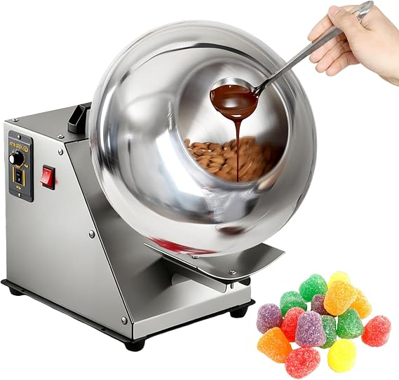 sugar coating machine, automatic chocolate coater, 9-speed adjustable, 1-4KG/H, With heating function, Peanut Coating Machine, For drying, polishing, and tablet coating. 110V-UpgradedRibType