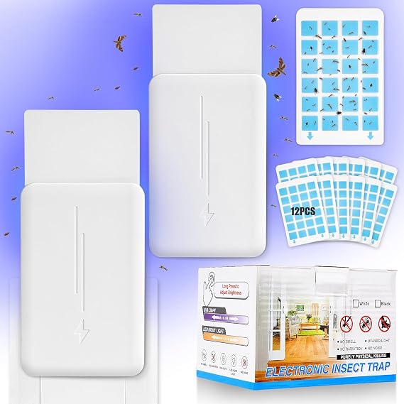 flintronic Fly Catcher Indoor, Fly Trap Indoor, Fruit Fly Traps for Indoors, Gnat Traps for House Indoor, Flying Insect Killer for Gnats, Moths, Fruit Flies, Mosquitoes (2 Device + 12 Refills)
