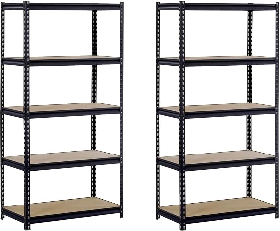 EDSAL UR245AZ-BLK Steel Storage Rack, 5 Adjustable Shelves, 4000 lb. Capacity, 72" Height x 48" Width x 24" Depth, Black (Pack of 2)