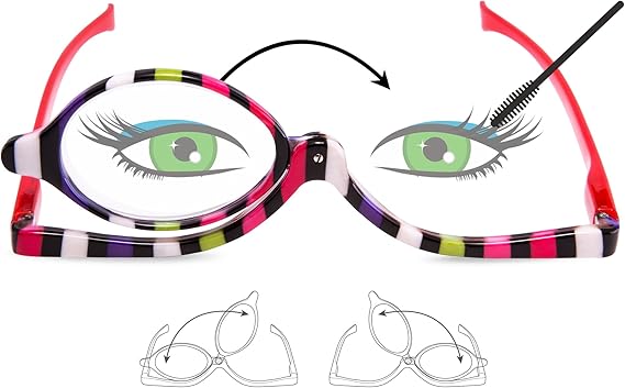 EYEGUARD Readers 2 Pack Magnifying Makeup Glasses Eye Make Up Spectacles Flip Down Lens Folding Cosmetic Womens Reading Glasses +1.50