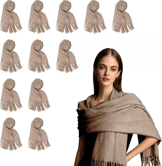 12Pcs Bulk Pashminas for Wedding, Shawls with Fringes Bulk Wraps for Wedding Guests Wedding Favor Bridal Shawls Gift