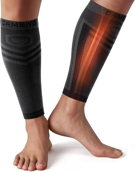 CAMBIVO Calf Compression Sleeves Men and Women - Footless Leg Socks for Shin Splints, Calf Strains & Varicose Veins Relief - Graduated Support for Running, Hiking, Marathon (1 Pair)