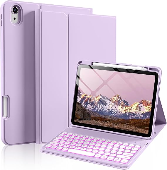 for iPad A16 11th/10th Gen Keyboard Case, Backlit Bluetooth (Purple) | Detachable Keyboard with Laptop-Style Typing, Adjustable Stand, Pencil Holder & Auto Sleep/Wake