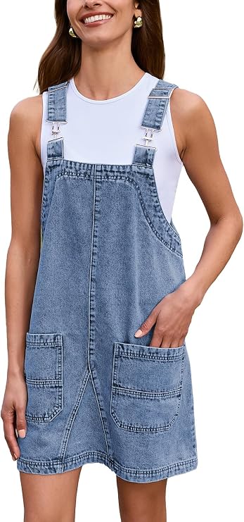 BerryGo Women's Denim Overall Dress Jean Sleeveless Mini Pinafore Adjustable Straps Overall Dress With Pocket