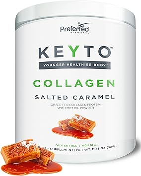 Keto Collagen Protein Powder with MCT Oil Keto and Paleo Friendly Pure Grass Fed Pasture Raised Hydrolyzed Collagen Peptides KEYTO Salted Caramel Flavor
