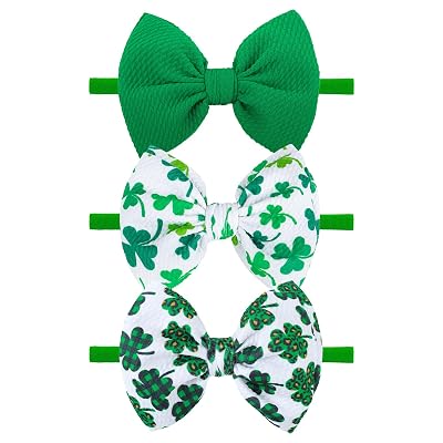 St. Patricks Day Baby Girl Clover Headbands, Elastic Nylon Hair Accessories for Newborn Infant Toddler