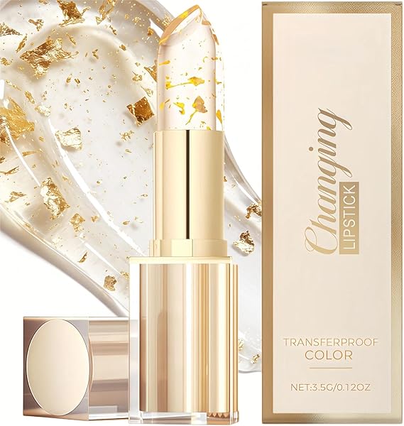 Colour Changing Lipstick, PH Adjusting Lipstick, Temperature Sensitive Colour Change Lip Balm with Gold Foil, Transfer Proof PH Lipsticks for Older Women, Long Lasting Glossy Shine for All Skin Tones