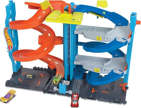 Hot Wheels City Transforming Race Tower & 1 Toy Car | 1:64 Scale Vehicle & Track Set & 2 Ways to Play, Single to Dual-Mode Racing