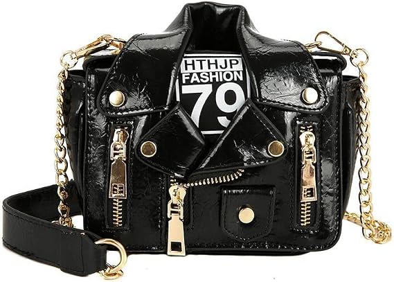 Leather Jacket Crossybody Bag For Women, Glossy Hip-hop Style Chain Shoulder Bag, Personality Messenger Bag