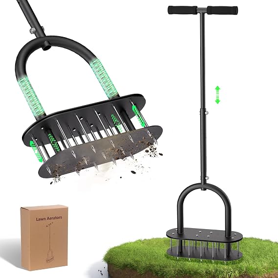 15 Steel Spikes Lawn Aerator with Spring Assist for Yard Garden