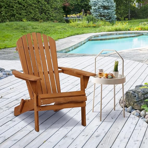 Adirondack Chair Wooden Outdoor Chair Patio Chair Fire Pit Chairs Folding Lawn Chair Lounger Chair Yard Chairs w/Natural Finish, All Weather Resistant, Natural