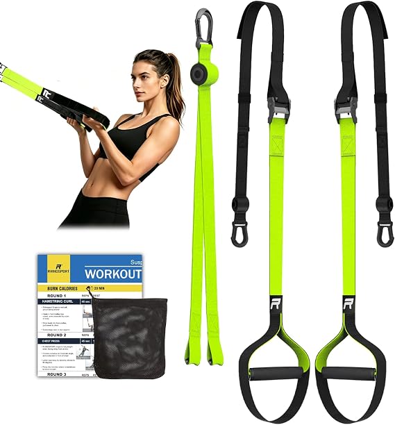 RHINOSPORT Sling Trainer Set with Door Anchor Adjustable Fitness Home Suspension - Suitable for Travelling and for Training Indoor and Outdoor