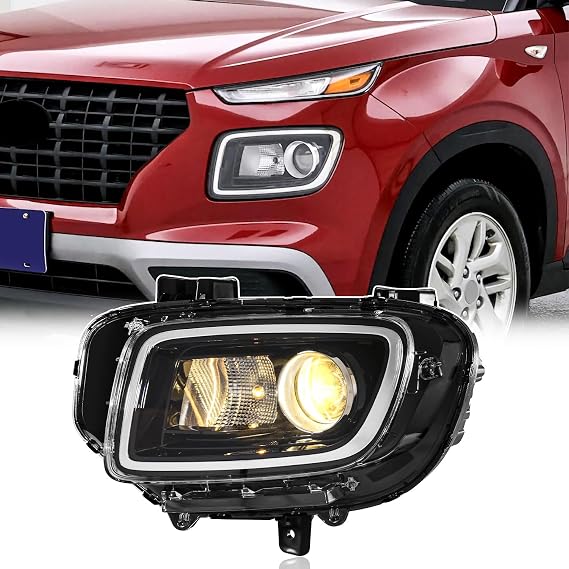 TODO Left Side Headlight Assembly Compatible with 2020-2025 Hyundai Venue SE, Halogen Headlamp Replacement with High/Low Beam Bulbs, Driver Side 92101-K2070