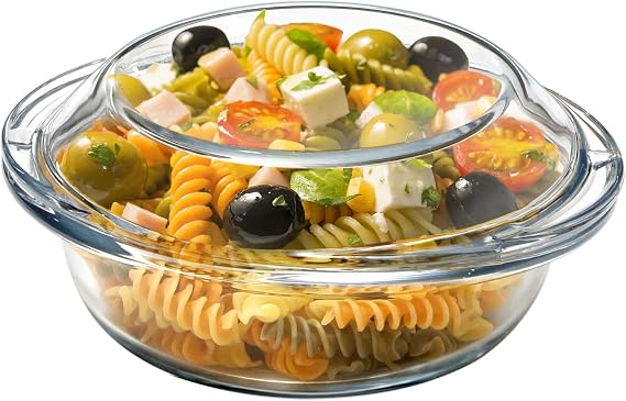NUTRIUPS 15cm x 15cm (500ml) Mini Glass Casserole Dish With Glass Lid, Round Oven Safe Glass Bakeware, Microwave Oven Safe Glass Bowl with Lid