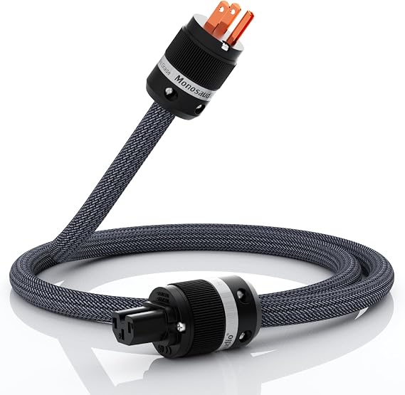 Monosaudio 13 Guage Audiophile Power Cord 3-Prong Pure Copper HiFi Power Cable 125V 15A Braided Sleeves Audio Power Cord for Speaker,Power Filter,Audio,Amplifier,CDDVD Player4.9FT1.5M