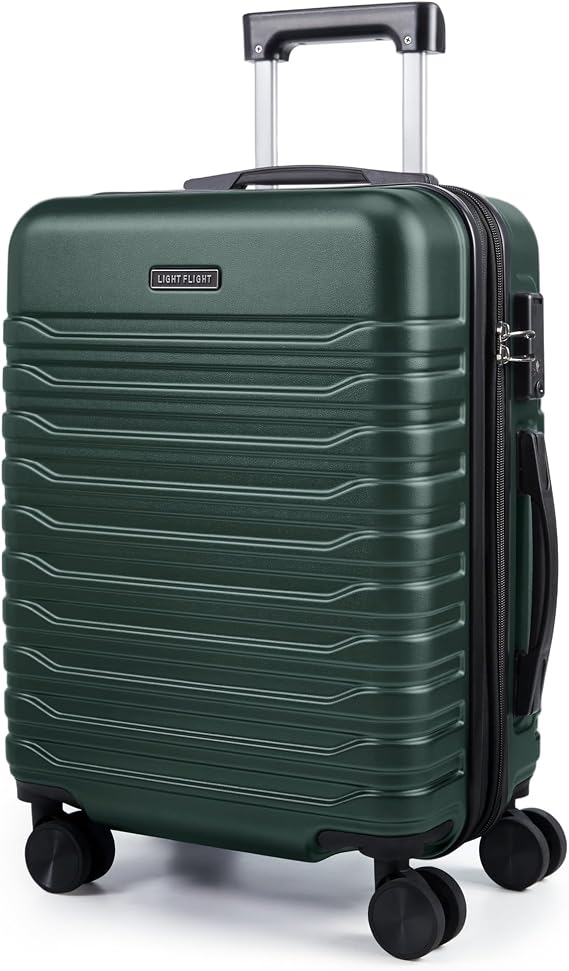 LIGHT FLIGHT Expandable 20" Carry On Luggage 22x14x9, TSA Lock, Pine Green