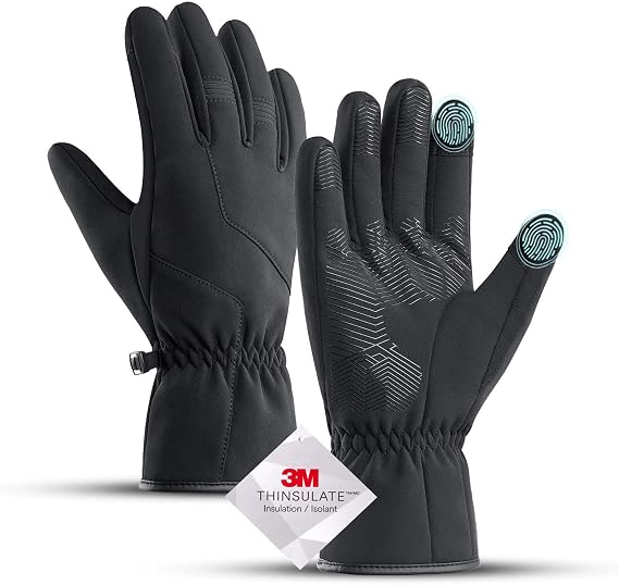 Winter Waterproof Windproof Warm Gloves for Men Women, Cold Weather Thermal Ski Gloves with Touchscreen Fingers & Anti-Slip Palm for Cycling Driving Hiking Biking Running (Black, Large)
