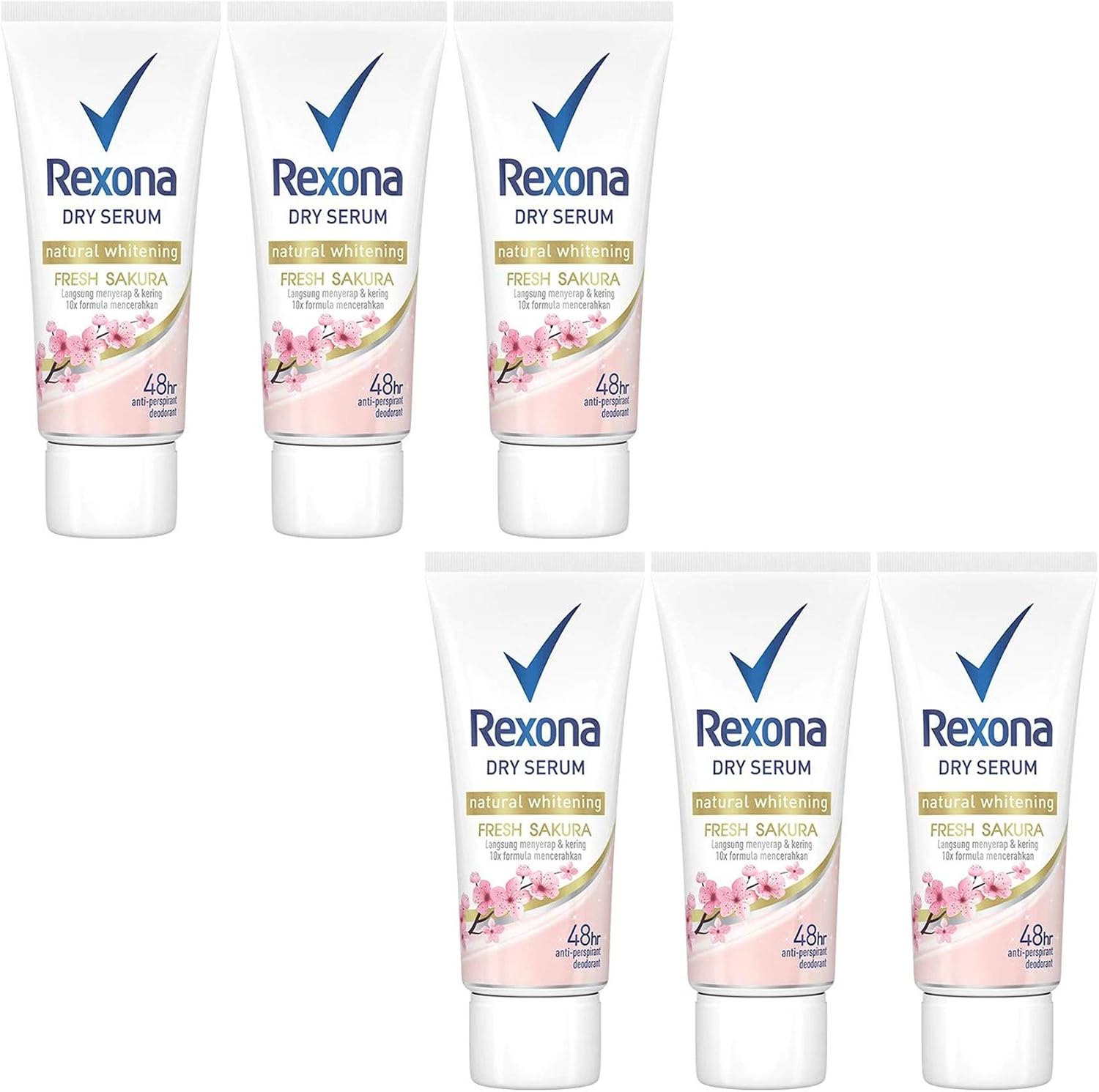 Rexona Womens Deodorant Cream, Dry Serum, 1.7 fl oz 50 ml x 6 Pack Set, Sakura