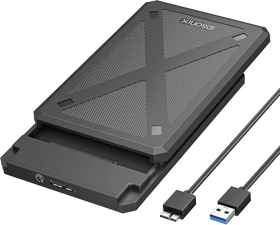iDsonix 2.5 inch Hard Drive Enclosure USB 3.0 to SATA III Tool-Free External Hard Drive Enclosure for 7mm/9.5mm 2.5" SSD HDD with UASP, for Toshiba Samsung WD, Xbox PC TV Black