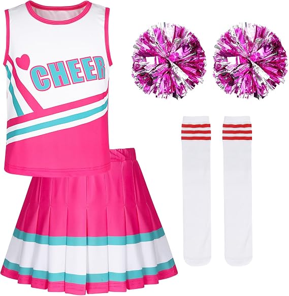 COTRIO Cheerleader Costume for Girls Cheerleading Outfit Pom Poms & Socks