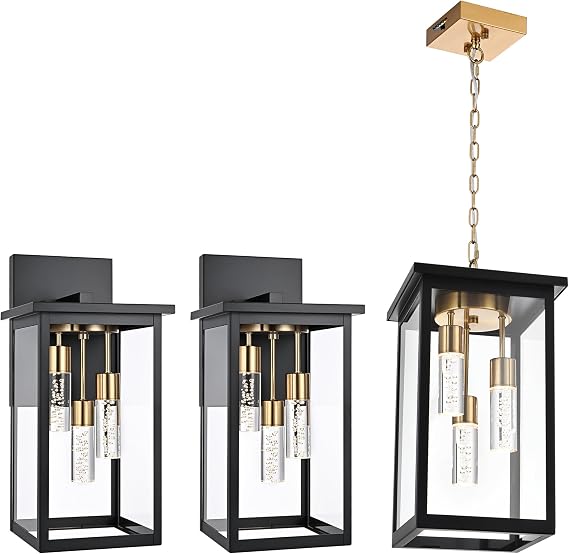 TODOLUZ Large LED Outdoor Pendant Light & 2-Pack Wall Light, 5 Color Temperature Adjustable