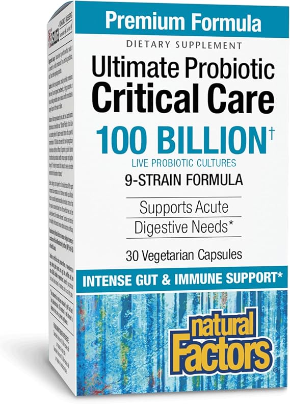 Natural Factors Ultimate Probiotic 100 Billion Live Cultures - Digestion Supplement with Prebiotic Fiber - Daily Supplement for Gut Health - 30 Vegetarian Capsules (30 Servings)