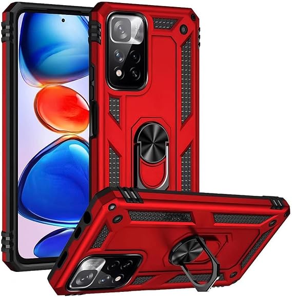 Verco Hybrid Armor Shield Case for Xiaomi Redmi Note 11 Pro+ 5G Case Extremely Robust with Magnetic Finger Ring Holder Mobile Phone Case for Redmi Note 11 Pro+ 5G Armoured Case Red