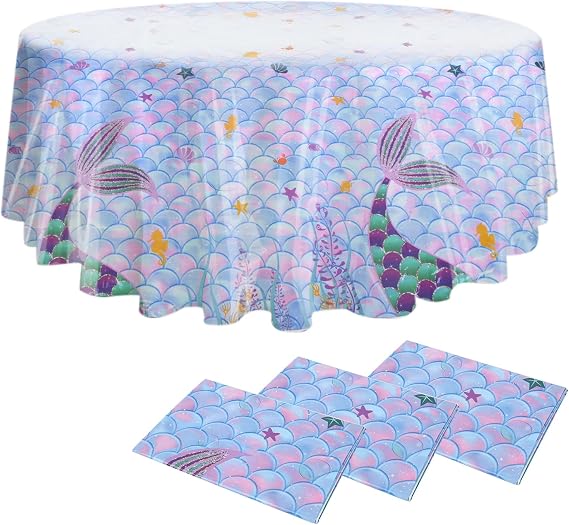 3 Pcs Baby Shower Tablecloth Round for a 70 inch Round Table
