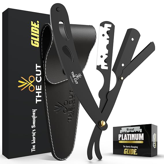 The Cut Factory Straight Razor for Men Professional Barber Straight Edge Razor for Comfortable Smooth Shave. Gift Box Leather Pouch 20 Single Edge Blades. Our Blades Never Fall