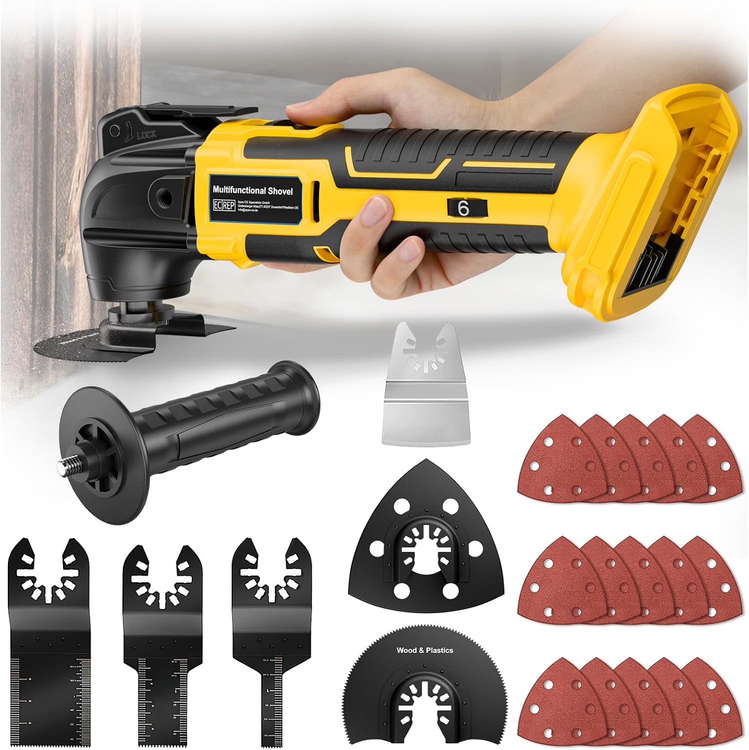 Cordless Oscillating Multi Tool for Dewalt 18V 20V BatteryONLY Tool, 6 Variable Speed Brushless-Motor Tool, Oscillating Multi Kit for Cutting Wood Drywall Nails Remove Grout & Sanding