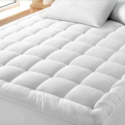 Bare Home Queen Mattress Topper Cotton Top - Plush Topper for Mattress - Fitted Mattress Cover - Cooling Breathable Air Flow - 8 to 21 Deep Pocket - Soft Mattress Pad Queen, White