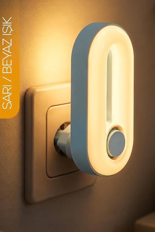 Gece Lambası Halka Tip 2 MOD Sarı-Beyaz Işık Tuşlu Koridor Hol Işığı Uyuma Işığı Mavi K6760 [Enerji Sınıfı A]