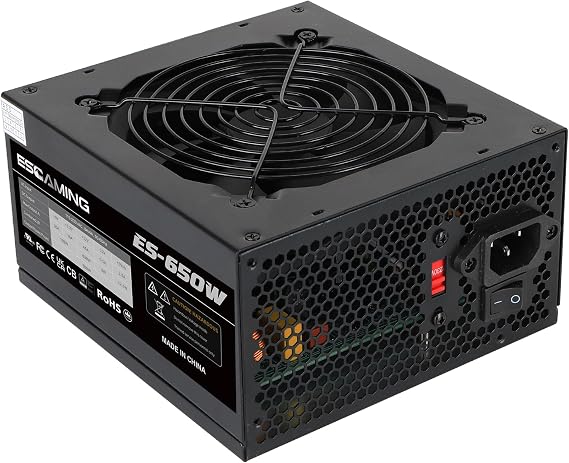 ESGAMING 650W Non Modular Power Supply with Low-Noise 120mm Fan ATX PSU, 115/230 Voltage Switch PFC Protection
