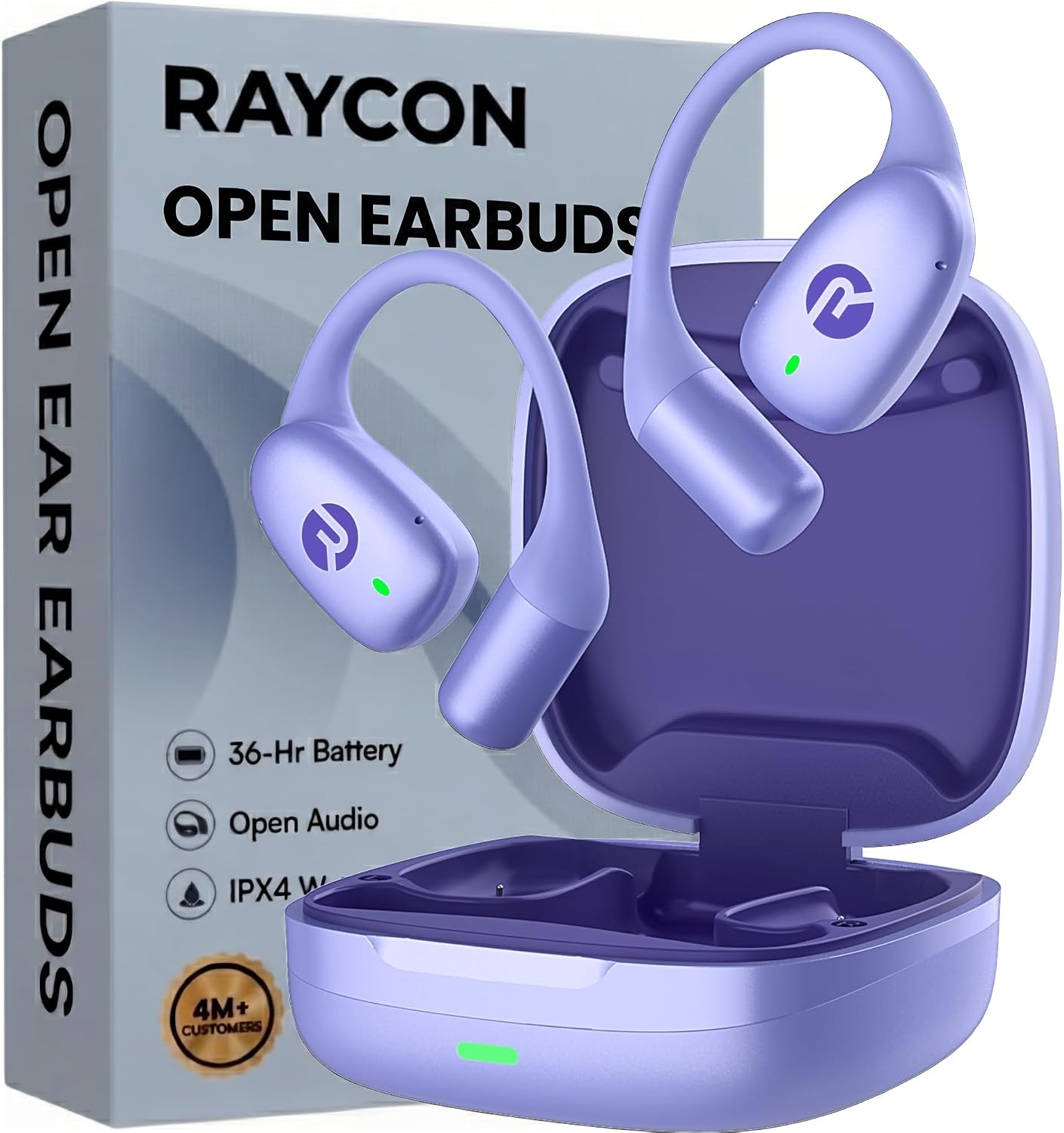 Raycon Essential Open Earbuds – True Wireless Open Ear Bluetooth 6.0 Headphones, Ultra-Lightweight, Comfort Hook Design, IPX5 Water Resistant, 36 Hours of Battery Life (Purple)