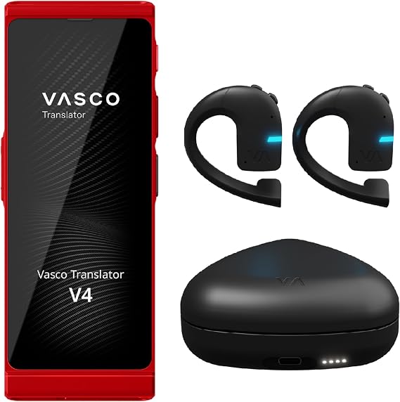 Vasco V4 Language Translator Device + Vasco Translator E1 Earbuds | Free Lifetime Internet in Almost 200 Countries