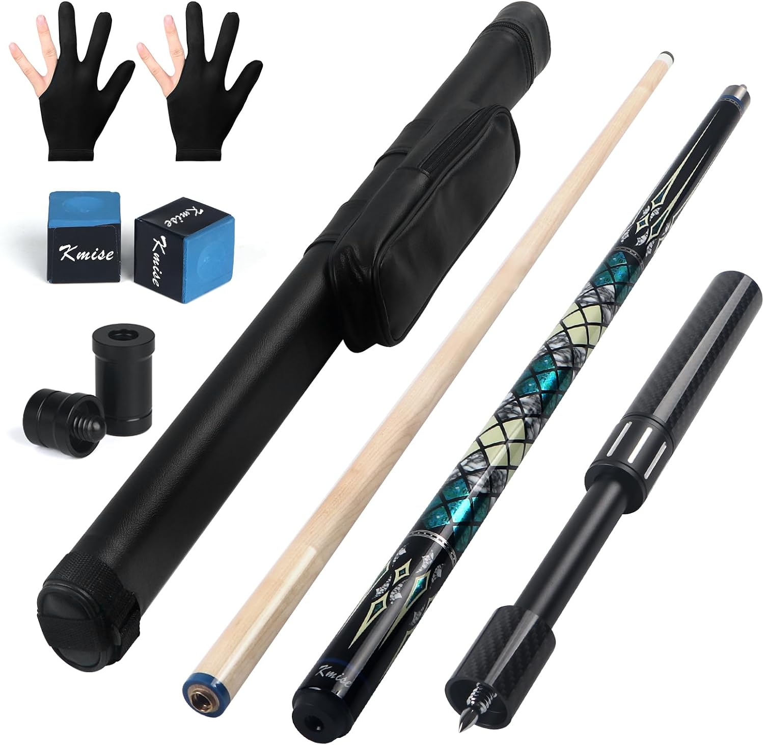 Kmise Professional Pool Cue Stick - Canadian Maple Pool Sticks with Low Deflection Shaft and Telescopic Carbon Fiber Extension, Set  with Leather Cue Case