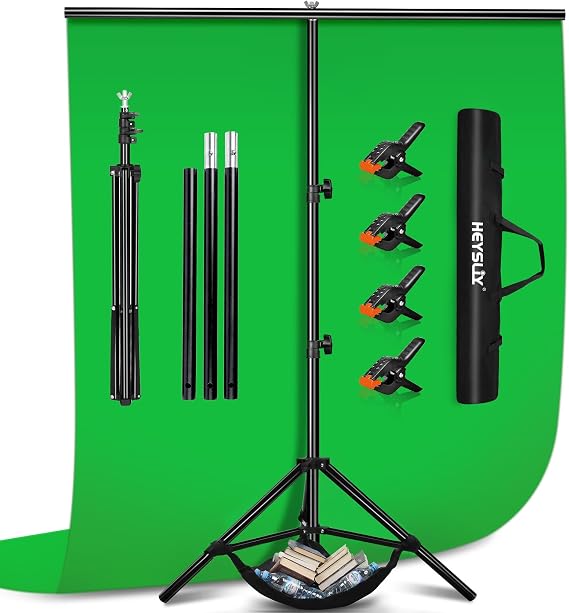 Green Screen 2x3M Background with T Backdrop Stand 6.5x9.5Ft