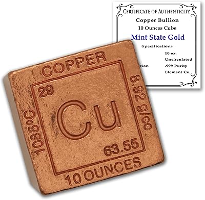 Copper Cube Paperweight 10 oz - 999 Pure Chemistry Element Design with Certificate of Authenticity by Mint State Gold