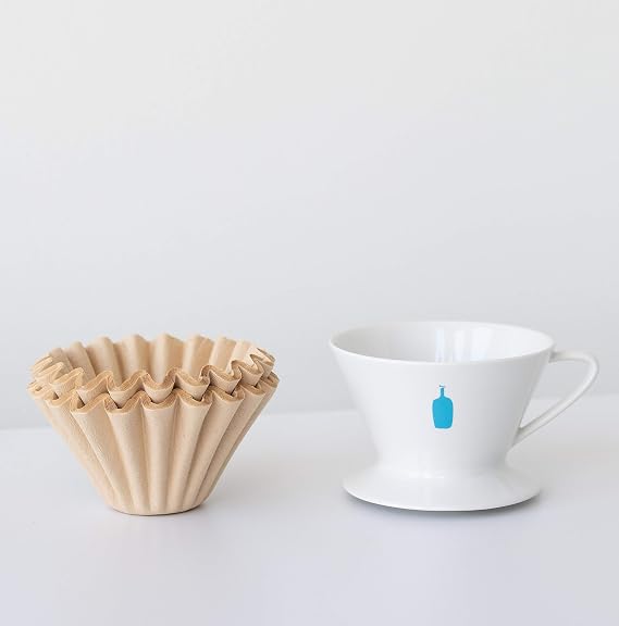Blue Bottle Ceramic Coffee Dripper and Bamboo Filters for Pour Over