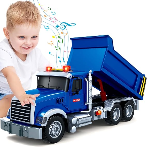 Bstoyder Kids Toys for 3 4 5 6 7 8 Years Old Boys, Large Dump Truck Toy with Lights, Sounds, Blue Toddler Friction Powered Truck Vehicle Toy for Boys Girls Birthday Gifts