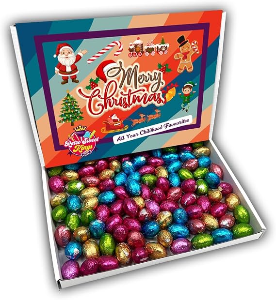 Foiled Mini Eggs Merry Christmas Chocolate Gift Box Hamper (RETRO CHRISTMAS FRONT)